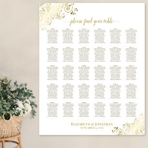 Guld frills 30 Bord Bröllop-sätesdiagram vit Poster