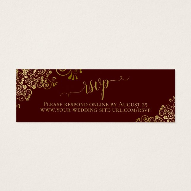 Guld Frills Auburn Brown Bröllop OSA Online Card Litet Visitkort (Framsidan)