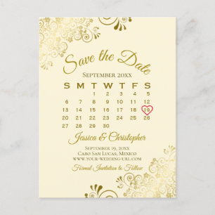 Guld Frills Cream Bröllop spara datum Kalender Meddelande Vykort