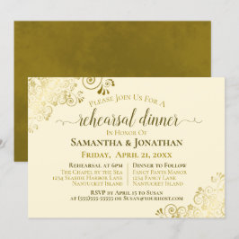 Guld Frills Ivory Cream Bröllop Rehearsal & Middag Inbjudningar