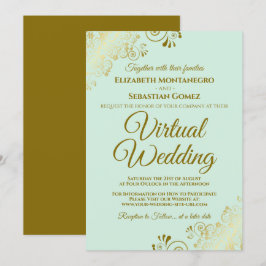 Guld Frills Neo Mint Grönt Elegant Virtuellare Brö Inbjudningar