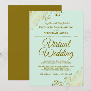 Guld Frills Neo Mint Grönt Elegant Virtuellare Brö Inbjudningar