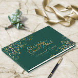 Guld Frills och Emerald Grönt Elegant bröllop Gästböcker<br><div class="desc">Den här eleganten kommer gästen bok att  som en speciell minnesstund för din bröllopsdag. Den har en framväxande grönt med faux faux foil guld filigree och chic script lettering.</div>