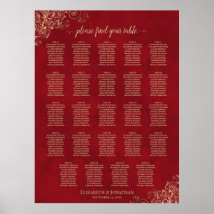 Guld Frills on Red 24 Bord Bröllop Seatschdiagram Poster