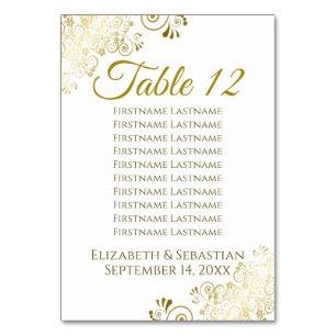 Guld Frills on White Elegant bröllop Seating Chart Bordsnummer