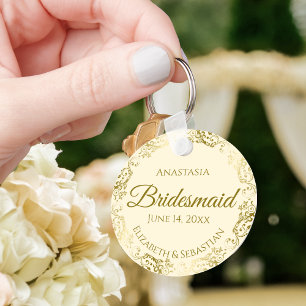 Guld Frills på Cream Bridesmaid Bröllop Gift Nyckelring