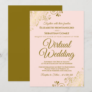 Guld Frills på den Eleganten Rosa Virtuellare Brö Inbjudningar