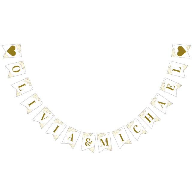 Guld Frills på Eleganten Bröllop par Namn Vimplar (Alla)