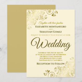 Guld Frills Simple Chic Cream Bröllopsinbjudan Inbjudningar