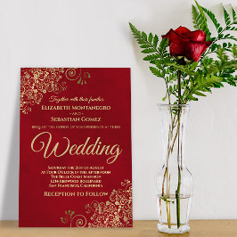 Guld Frills Simple Chic Elegant Red Bröllop Inbjudningar