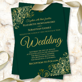 Guld Frills Simple Chic Emerald Grönt Bröllop Inbjudningar