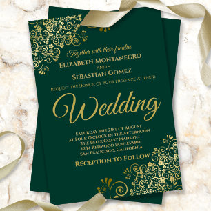 Guld Frills Simple Chic Emerald Grönt Bröllop Inbjudningar
