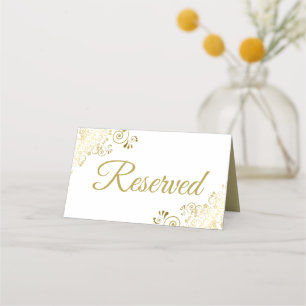 Guld Frills vid White Elegant bröllop Reserved Placeringskort