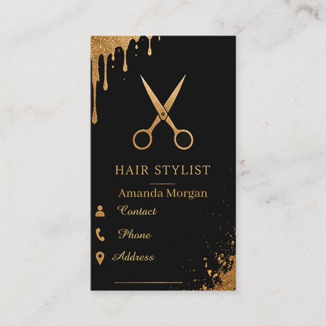 ✂️ Guld Frisörsalong Affärs Kort Mall  (Framsida)