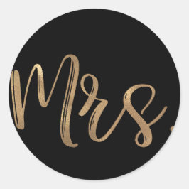 Guld Fru. Typografi Bröllop Bröllopsfest Svart Runt Klistermärke