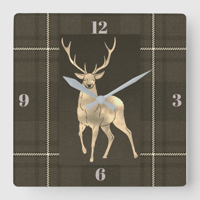 Guld- fullvuxen hankronhjortpläd stor klocka (Framsida)