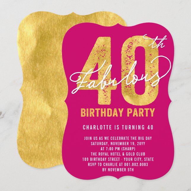 Guld Fyrtio och fantastisk 40-årsfest inbjudan (Fram/baksida)