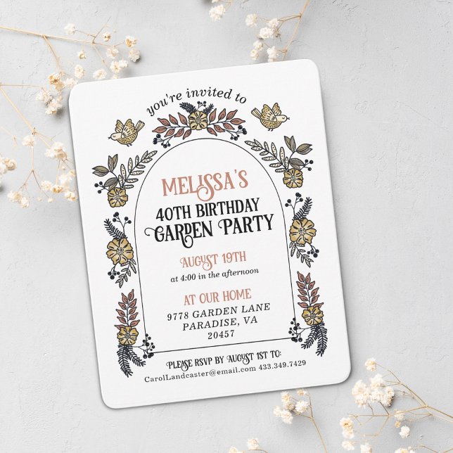 Guld Garden Party 40:e födelsedagen Inbjudningar (Skapare uppladdad)