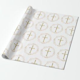 Guld Garland ChristianCross Wrapping Papper Presentpapper