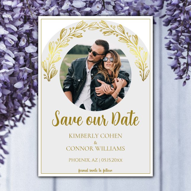 Guld Garland Photo Save Date Spara Datumet (Gold Garland Photo Save the Date)
