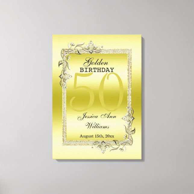 Guld Gem & Glitter 50:e Golden Birthday Canvastryck (Framsida)