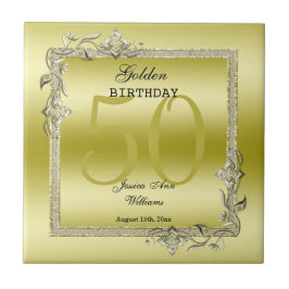 Guld Gem & Glitter 50:e Golden Birthday Kakelplatta