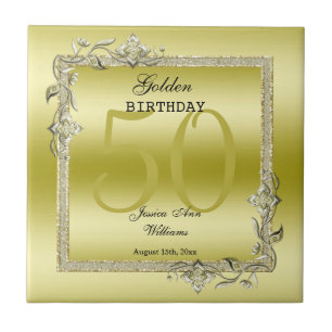 Guld Gem & Glitter 50:e Golden Birthday Kakelplatta