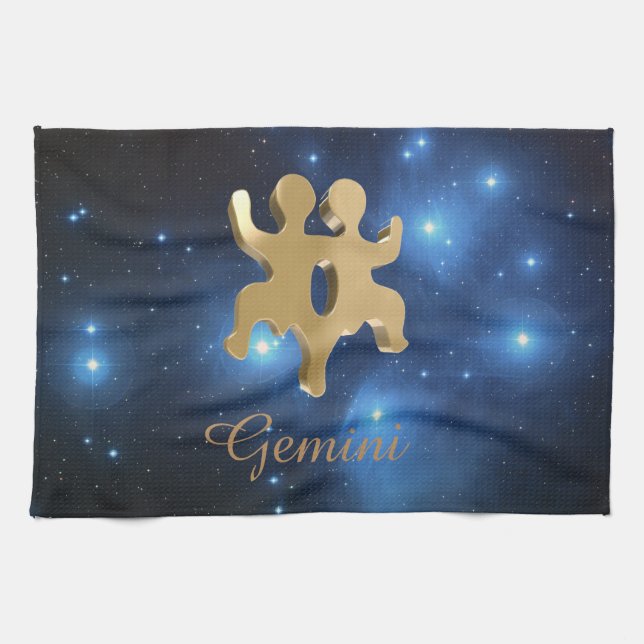Guld- Gemini undertecknar Kökshandduk (Horisontell)