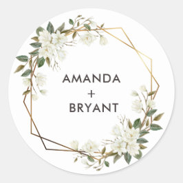 Guld Geo Ram Magnolia Flower Sticker Runt Klistermärke