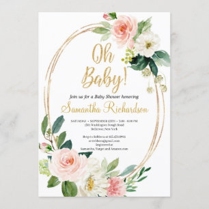 Guld Geometric ANd Greenery Foliage Boho Baby Inbjudningar