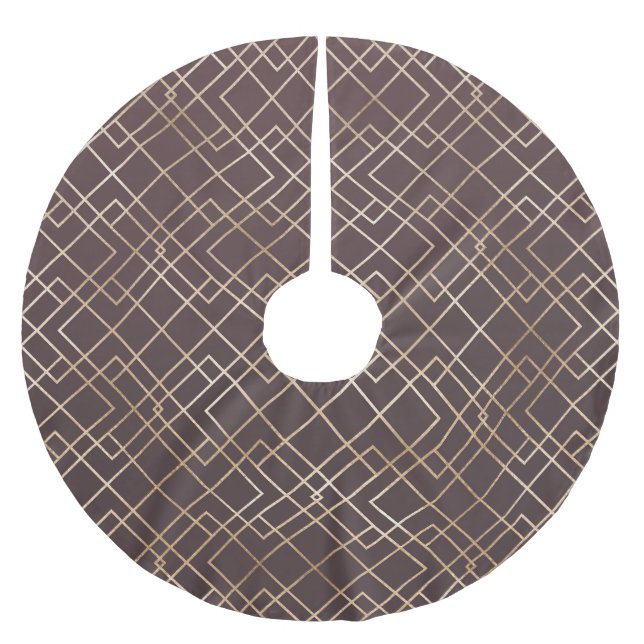 Guld Geometric, Art Deco Marsala. Julgransmatta Borstad Polyester (Framsidan)