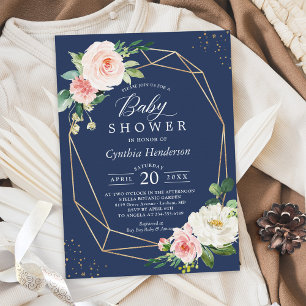 Guld Geometric Baby Shower för marin  Blommigt Inbjudningar