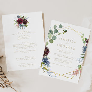 Guld Geometric Back & Front Foral Bröllop Inbjudningar