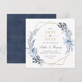 Guld Geometric Blommigt Blue Löv Spara datum Inbjudningar
