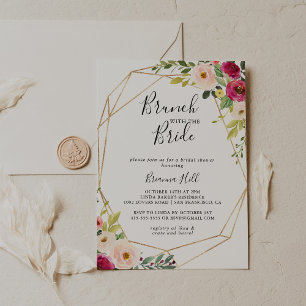 Guld Geometric Blommigt Brunch med Bride Shower Inbjudningar