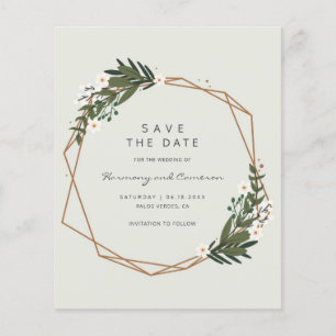 Guld Geometric Boho Budget Bröllop spara datum