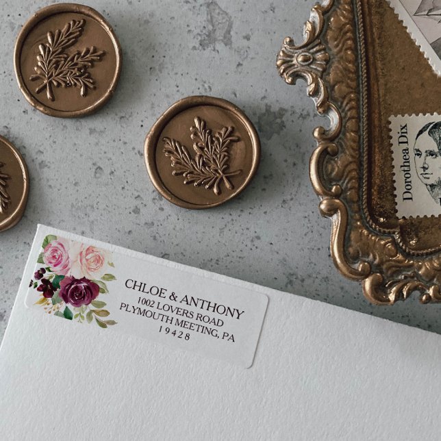 Guld Geometric Burgundy Return-adressetikett Returadress Etikett (Skapare uppladdad)