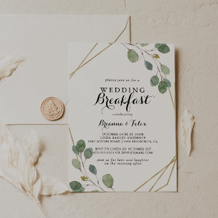 Guld Geometric Calligraphy Bröllop Breakfast Inbjudningar