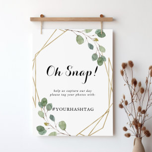 Guld Geometric Calligraphy Bröllop Oh Snap Sign Poster