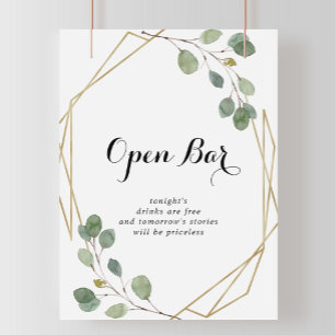 Guld Geometric Calligraphy Bröllop Open Pub-tecken Poster