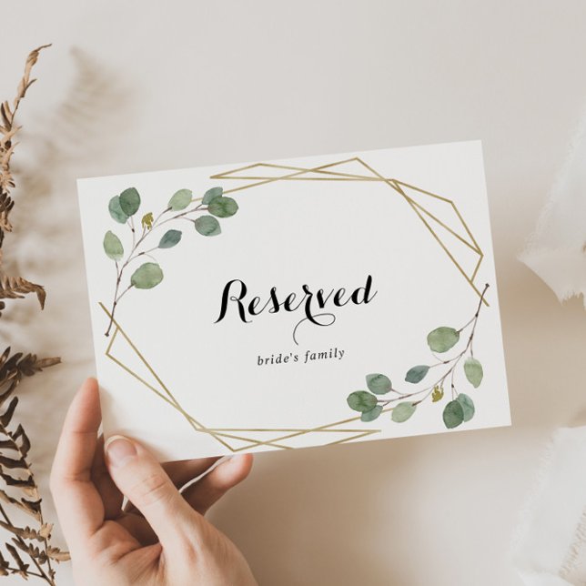 Guld Geometric Calligraphy Bröllop Reserved Sign (Skapare uppladdad)