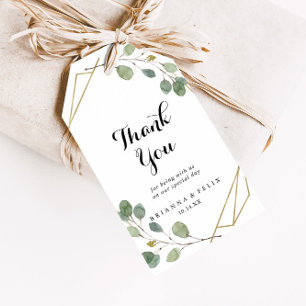 Guld Geometric Calligraphy Bröllop Tack Presentetikett