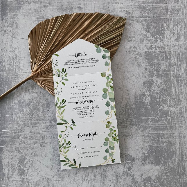 Guld Geometric Calligraphy Eucalyptus Bröllop (Skapare uppladdad)