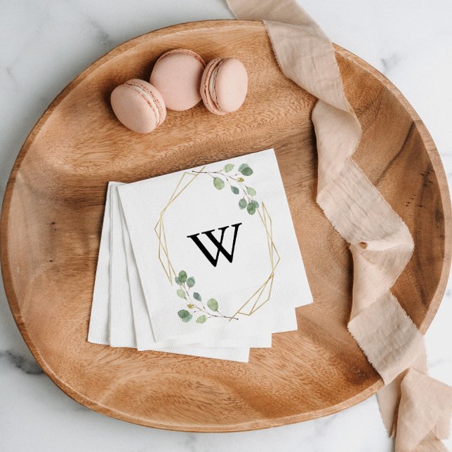 Guld Geometric Calligraphy Monogram Bröllop Pappersservett (Skapare uppladdad)