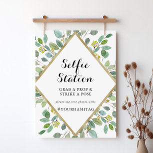 Guld Geometric Calligraphy Selfie Station-tecken Poster