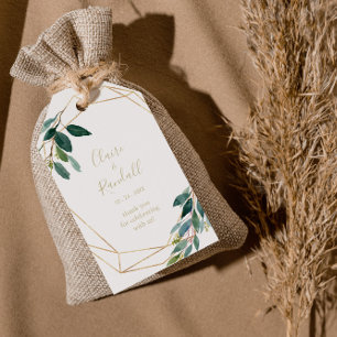Guld Geometric Chic Eucalyptus Bröllop Presentetikett