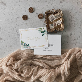 Guld Geometric Chic Eucalyptus Bröllop Tack Kort