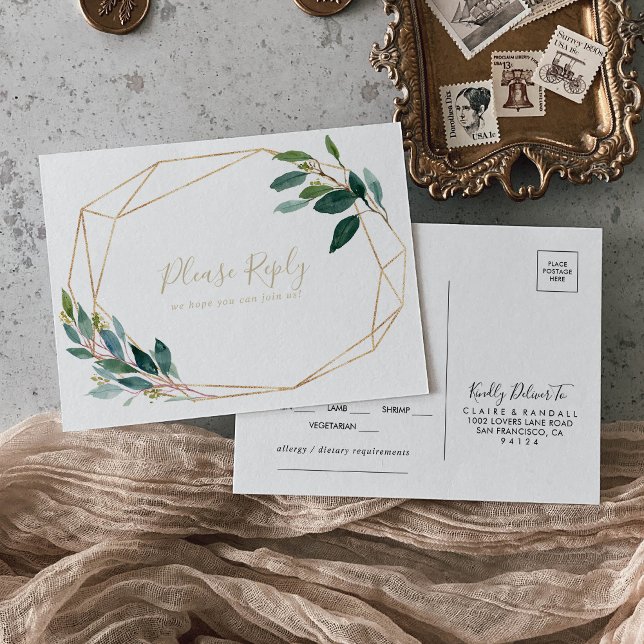 Guld Geometric Chic Eucalyptus Menu Choice OSA Vykort (Skapare uppladdad)