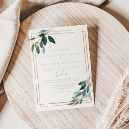 Guld Geometric Chic Eucalyptus Spanska Bröllop Inbjudningar