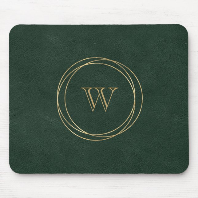 Guld Geometric Circles Grönt Monogram Musmatta (Framsidan)